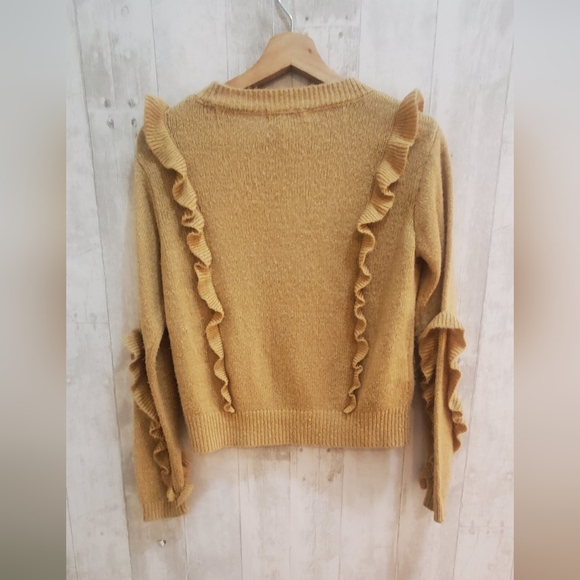 💚5/$25 BCBGeneration Ruffled Chestnut Tan Knit Sweater Size XS - Picture 5 of 6